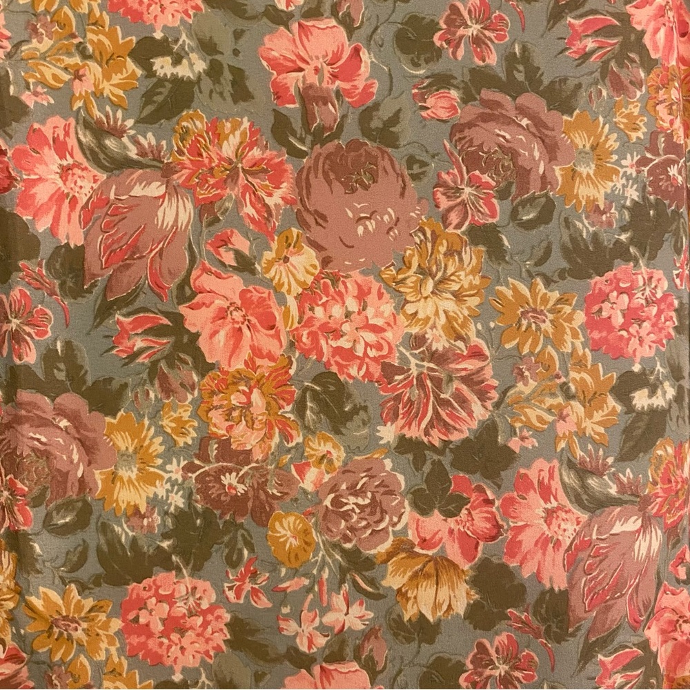 Liberty of London Floral Border Silk Scarf in Olive, Pink & Mustard 34”x34” - Picture 4 of 4